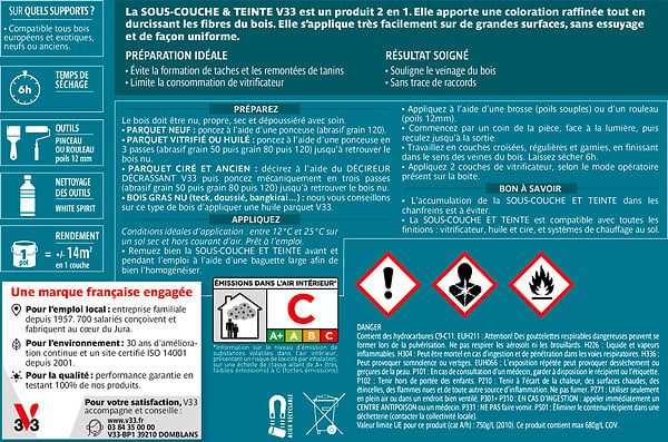 V33 BOIS - Sous-couche et teinte pour parquet teck - 0,75L - large