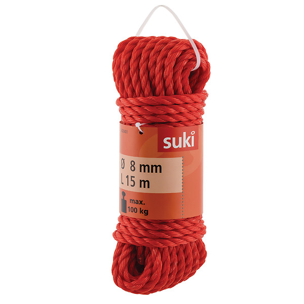 SUKI - Corde torsadéeen  polypropylène 8mm x 15m  coloris rouge - large