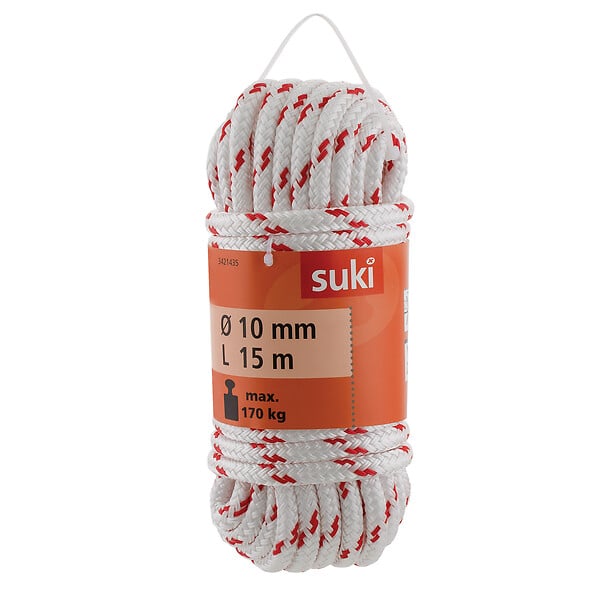 SUKI - Corde double tresse polypropylène - Blanc/Rouge - 10mmx15m - large