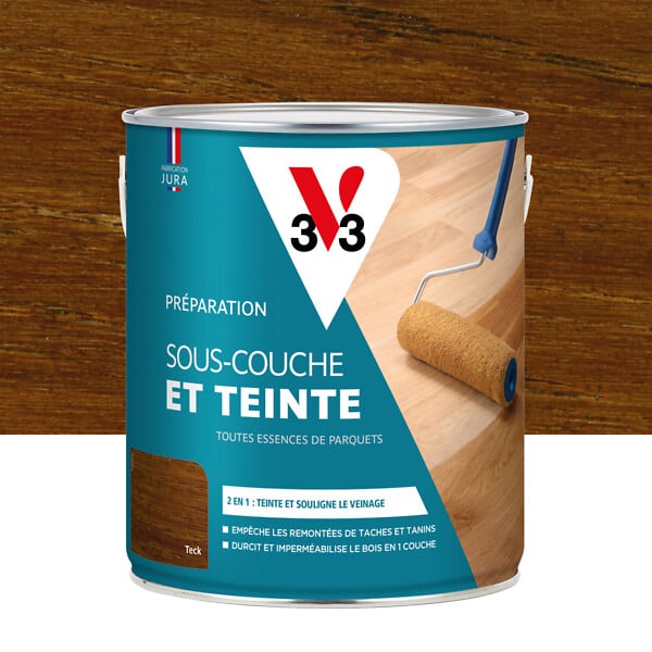 V33 BOIS - Sous-couche et teinte pour parquet bois - Teck - 2,5L - large