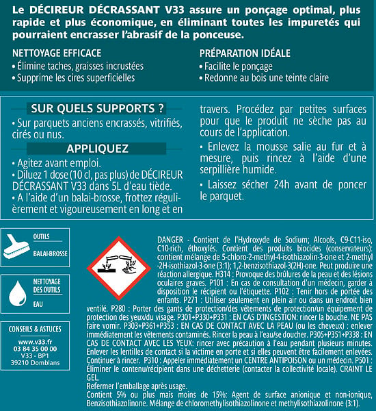 V33 BOIS - Decireur decrassant parquets 0.5 L - large
