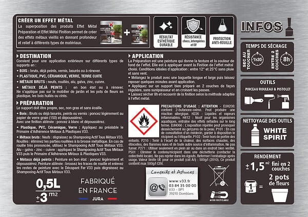 V33 PEINTURE - Préparation effet métal peinture multi-matériaux métal rouillé 0.5 L - large