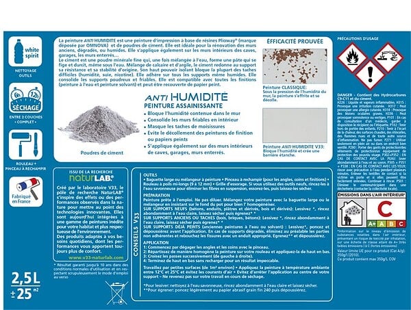 V33 PEINTURE - Peinture assainissante anti-humidité - Blanc - Mat - 2,5L - large
