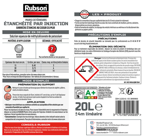 RUBSON - Injection étanchéité murs extérieurs - Phase aqueuse - 20 L - large