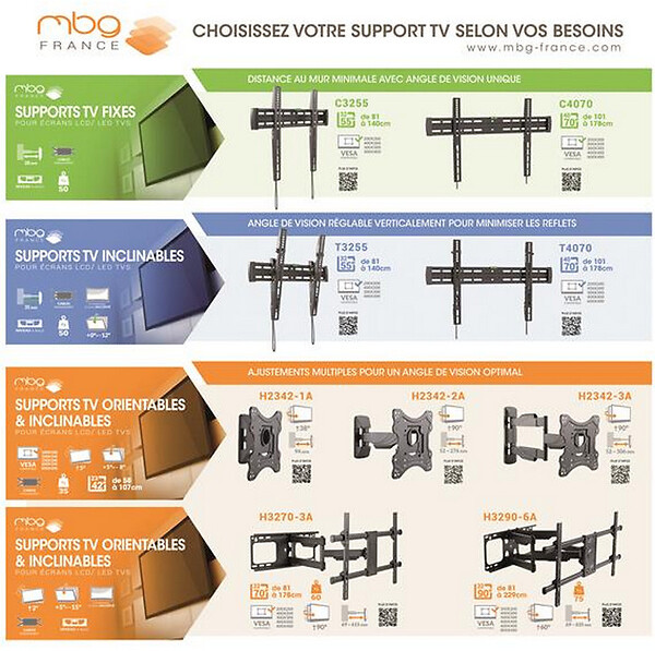 MBG - Support Mural Inclinable/orientable Pour écran De 32  à 90 - H3290-6A - large