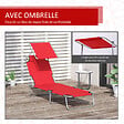 OUTSUNNY - Transat bain de soleil pliable grand confort dossier et pare-soleil réglable multi-positions rouge - vignette