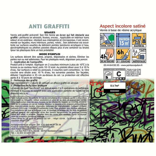 JULIEN - Vernis anti-graffiti préventif Incolore Satiné 0,5 L - large