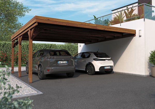 CERLAND - Carport double Victor adossable - Bois - 2 voitures - 6.02x5.12x2.69m - large
