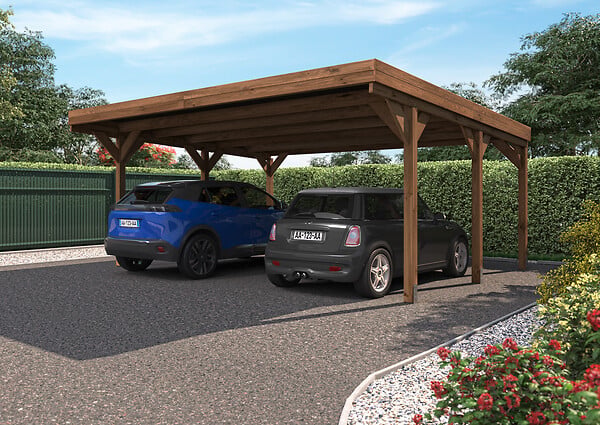 CERLAND - Carport double bois Victor - Marron - L.604xH.269xP.512cm - large