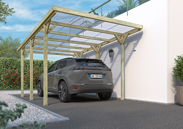 CERLAND - Carport Jean - Bois traité - 1 voiture - 3.04x5.12x2.52m - large