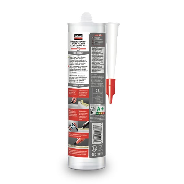 RUBSON - Mastic acrylique murs et fenêtres - Blanc - 280ml - large