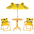 OUTSUNNY - Ensemble salon de jardin enfant 4 pcs design tigre - table ronde + 2 chaises pliables + parasol - métal époxy oxford jaune - vignette