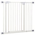 PAWHUT - Barrière de sécurité animaux - longueur réglable dim. 74-97,5 cm - porte double verrouillage, ouverture double sens -sans perçage - acier plastique blanc - vignette