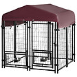 PAWHUT - Chenil extérieur pour chien - cage chien - enclos chien - toile toit imperméable anti-UV, porte verrouillable, 2 bols rotatifs - acier noir oxford pourpre - vignette