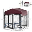 PAWHUT - Chenil extérieur pour chien - cage chien - enclos chien - toile toit imperméable anti-UV, porte verrouillable, 2 bols rotatifs - acier noir oxford pourpre - vignette