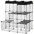PAWHUT - Cage parc enclos chat modulable dim. L105 x l70 x H105 cm 3 niveaux 2 portes rampe plateformes PE motif graphique fil métallique noir - vignette