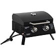OUTSUNNY - Barbecue gaz de table transportable pieds pliables - 2 brûleurs 5 kW - barbecue gaz de camping - grille de cuisson, réceptacle graisse, thermomètre - acier noir - vignette