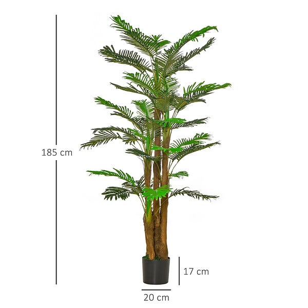 OUTSUNNY - Palmier artificiel H.1,85 m arbre artificiel tronc branches lichen feuilles grand réalisme pot inclus - large