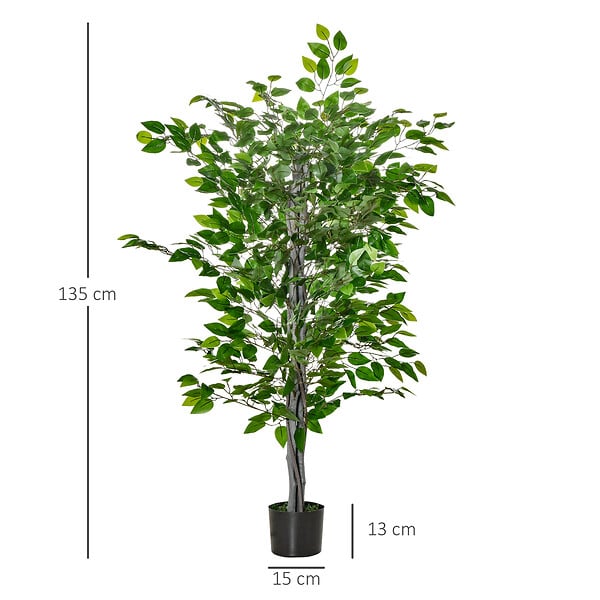 HOMCOM - Arbre artificiel plante artificielle ficus H.1,35 m tronc branches liane lichen feuilles grand réalisme pot inclus - large