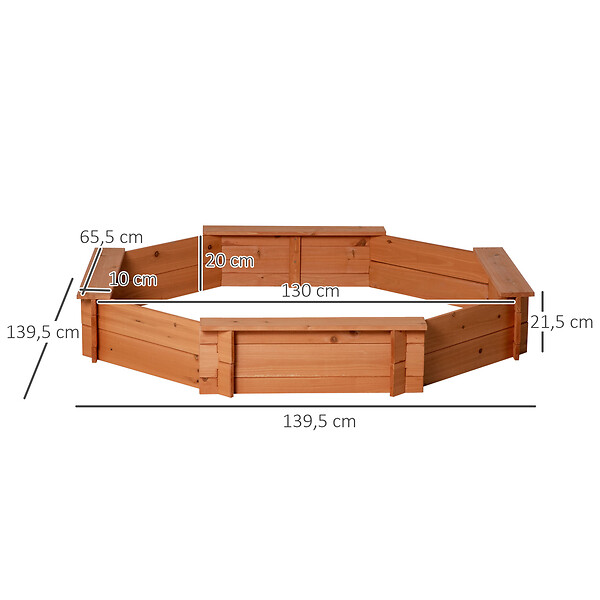 OUTSUNNY - Bac à sable bois octogonal dim. 139,5L x 139,5l x 21,5H cm - 4 bancs - bâche de couverture, non tissé de sol inclus - bois sapin pré-huilé - large