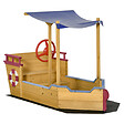 OUTSUNNY - Bac à sable bateau de pirate en bois - voile d'ombrage, coffre rangement, gouvernail - bois sapin pré-huilé - vignette