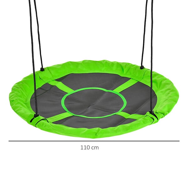 OUTSUNNY - Balançoire nid d'oiseau ronde balançoire panier Ø 110 cm 4 anneaux inclus métal époxy Oxford haute densité vert - large