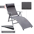 OUTSUNNY - Outsunny transat chaise longue bain de soleil pliable dossier inclinable multi-positions têtière fournie 137L x 64l x 101H cm métal époxy textilène gris - vignette
