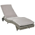 OUTSUNNY - Bain de soleil transat grand confort - dossier inclinable 5 positions roulettes - matelas déhoussable inclus - résine tressée grise - vignette