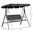 OUTSUNNY - Balancelle de jardin 3 places grand confort toit imperméabilisé inclinaison réglable assise et dossier ergonomique acier textilène gris - vignette
