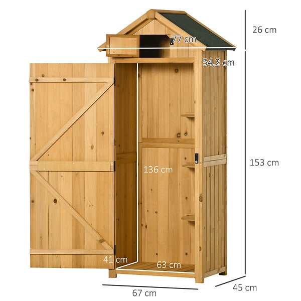 OUTSUNNY - Armoire abri de jardin remise pour outils 3 étagères 2 portes loquets toit pente bitumé 77L x 54l x 179H cm sapin traité lasuré - large