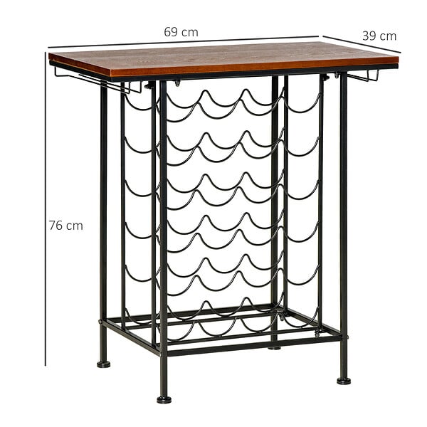 HOMCOM - Homcom Étagère Style Industriel Étagère Porte Bouteilles Casier À Vin 24 Bouteilles Support Verres À Vin Intégré 6 Max. Métal Noir Mdf Aspect Bois Noyer - large
