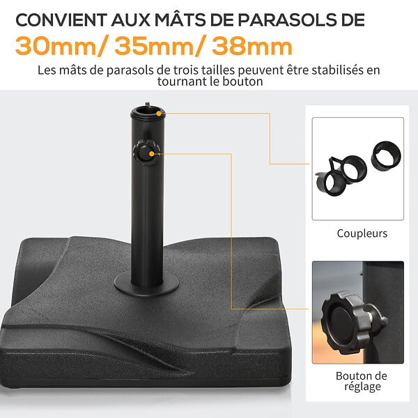 OUTSUNNY - Pied de parasol base de lestage parasol carré dim. 41,5L x 41,5I x 35H cm poids net 20 Kg ciment HDPE noir - large