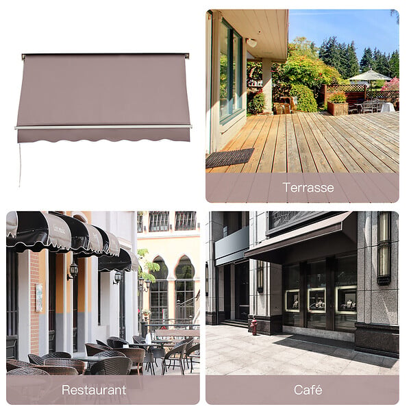 OUTSUNNY - Store banne manuel inclinaison réglable aluminium polyester imperméabilisé 70L x 180l cm taupe clair - large