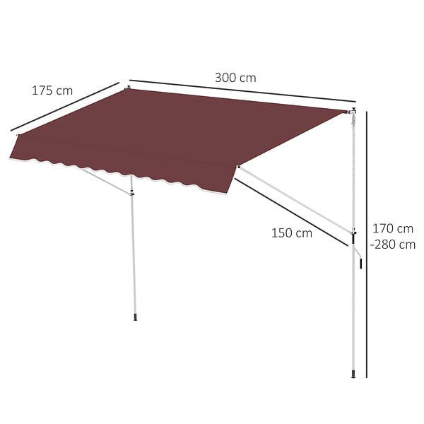 OUTSUNNY - Store banne manuel rétractable 3L x 1,5l m inclinaison et hauteur réglable installation rapide métal alu polyester anti-UV bordeaux - large
