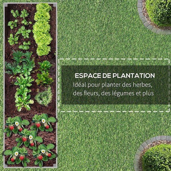 OUTSUNNY - Jardinière sur roulettes - jardinière rectangulaire - inserts d'irrigation, feutre de drainage inclus - métal bois de sapin gris - large