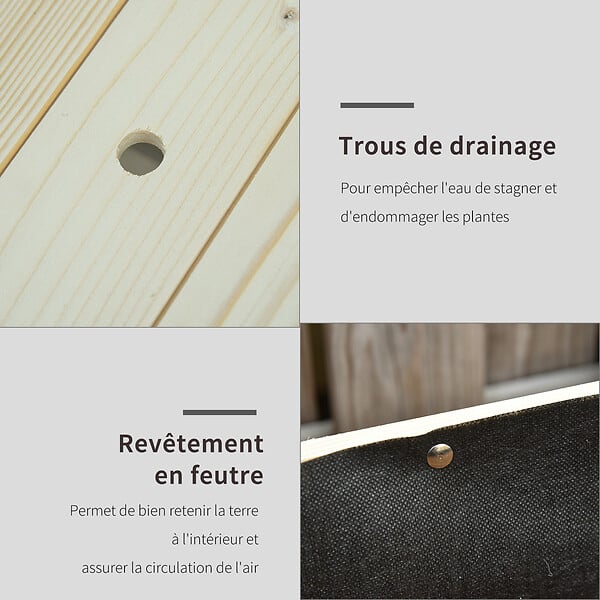 OUTSUNNY - Jardinière sur pieds - potager sur roulettes - étagère, inserts d'irrigation, feutre de drainage inclus - bois massif sapin - large