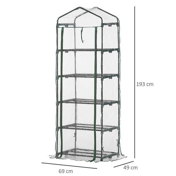 OUTSUNNY - Serre de jardin balcon étagère serre 5 niveaux 0,69L x 0,49l x 1,93H m acier galvanisé bâche amovible PVC vert - large
