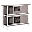 PAWHUT - Clapier à lapin cage à lapin 2 étages trappe de séparation amovible 4 portes verrouillables 2 plateaux coulissants rampe toit ouvrant bois de sapin gris blanc - vignette