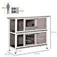 PAWHUT - Clapier à lapin cage à lapin 2 étages trappe de séparation amovible 4 portes verrouillables 2 plateaux coulissants rampe toit ouvrant bois de sapin gris blanc - vignette