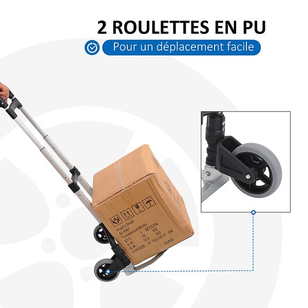 HOMCOM - Chariot diable pliable leger telescopique charge 70kg en aluminium argent-noir - large