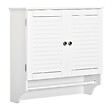KLEANKIN - Armoire haute murale salle de bain ou WC - placard 2 portes persiennes avec étagère - porte-serviette - MDF blanc - vignette