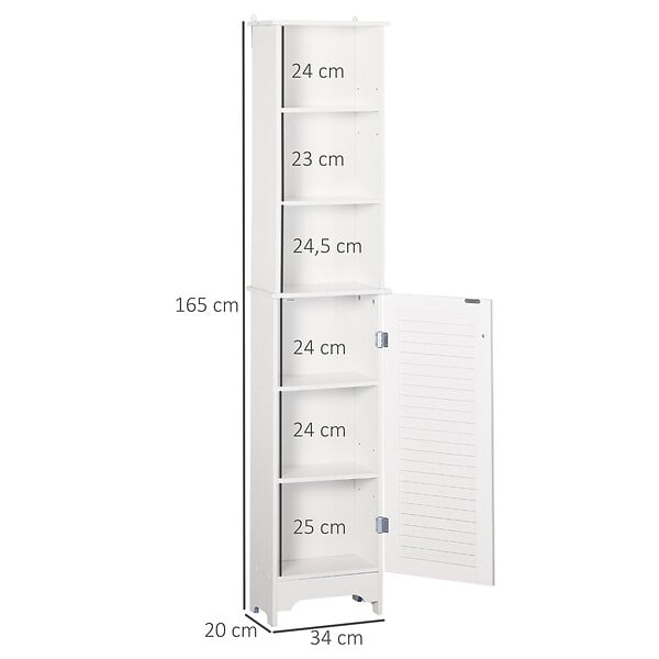 HOMCOM - Meuble colonne salle de bain 3 niches placard porte persienne 3 étagères MDF panneaux de particules blanc - large