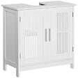KLEANKIN - Meuble vasque - meuble sous-vasque - 2 portes rainurées avec étagère réglable - poignées alliage aluminium - dim. 60L x 30l x 60H cm - MDF blanc - vignette
