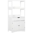 KLEANKIN - Meuble de rangement salle de bain - 2 portes, tiroir, 3 étagères - dim. 60L x 33l x 122H cm - MDF blanc - vignette
