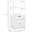 KLEANKIN - Meuble de rangement salle de bain - 2 portes, tiroir, 3 étagères - dim. 60L x 33l x 122H cm - MDF blanc - vignette