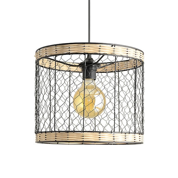 C-CREATION - Suspension rotin naturel - Suraya - Noir - Culot E27 - large