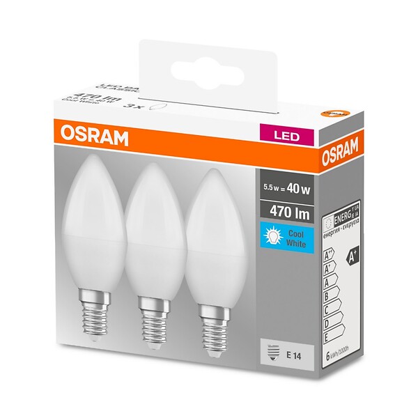 LEDVANCE - Ampoules LED flamme - Lot de 3 E14 4,9W Blanc froid - large