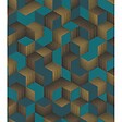 RASCH - Papier peint expansé - Cubes striés bleu paon - 10,05x53cm - vignette