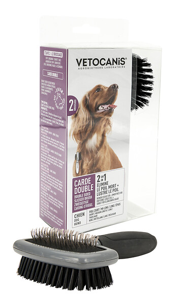 AGROBIOTHERS - Brosse carde double pour chien - Caoutchouc TPR - 2-en-1 - large