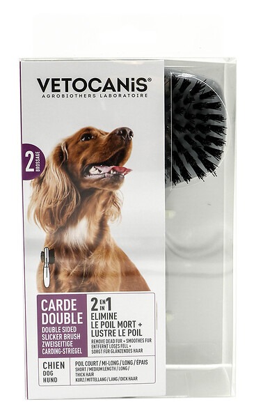 AGROBIOTHERS - Brosse carde double pour chien - Caoutchouc TPR - 2-en-1 - large